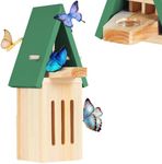 Butterfly Houses for Garden - Wooden Butterfly Feeder for Outdoors Natural Butterfly Habitat with Butterfly Puddler - Green