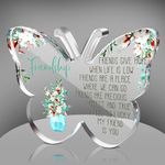 Mkhaslri Friendship Gifts for Women Friend Friendship Birthday Gifts for Female Cheer up Gift Acrylic Heart Butterfly Keepsake Paperweight Thank You Gift for Home Office Table Shelf