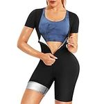 Ursexyly Women Sauna Suit Waist Trainer Full Body Shaper Short Sleeve Workout Top Sweat Jacket Thigh Slimmer Shorts Shapewear (Black, XX-Large)