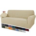 MAXIJIN Creative Jacquard Couch Covers for 3 Seater, Super Stretch Non Slip Sofa Cover for Dogs Pet Friendly 1-Piece Elastic Furniture Protector Sofa Slipcovers (3 Seater, Light Beige)