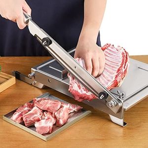 CGOLDENWALL Manual Meat Slicer Meat Bone Cutter Cleaver Knife, Stainless Steel 13.5-inch Double Knife, Home Use for Cutting Whole Chicken Fish Beef Jerky Bacon Frozen Meat Vegetables