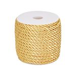 PH PandaHall 59 Feet 5mm Yellow Twine Cord Rope 3 Braided Cord Thread Decorative Twisted Satin Polyester String Thread for Christmas Home Decor, Upholstery, Curtain Tieback, Graduation Honor Cord