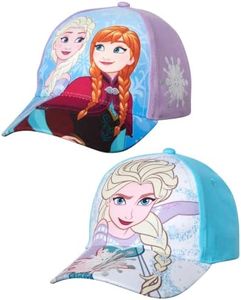 Disney Girls Frozen and Minnie Mouse Cotton Baseball Cap 2 Packs (Ages 2-7) (Elsa/Anna Snowflake 2 Pack, Age 4-7)'
