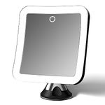 Fancii Rechargeable 10x Magnifying Mirror with 3 LED Light Settings, Dimmable Touch Light, Cordless, Locking Suction Mount, Lighted Mirror for Bathroom or Travel (Mira 2 Black)