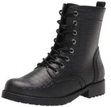 Amazon Essentials Women's Lace-Up Combat Boot - Discontinued Colors, Black Crocodile Print, 5.5