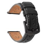 Fullmosa Watch Bands,18mm 20mm 22mm Quick Release Leather Watch Band Strap - Burnished Leather Watch Band Vintage Wristband for Men and Women(Black+Smoky grey hardware, 22mm)