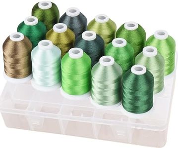 Simthread Machine Embroidery Thread with Storage Box 1000M (1100Y) Polyester 15 Spools Set for Embroidery Sewing Machine (Green)