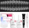 Beetles Gel Nail Kit Short Almond Gift Spree, with Dehydrator and Primer, 576Pcs Half Matte Etch-X Gel Nail Tips Solid Nail Glue Mini Lamp Acrylic Tips Easy DIY Extension Set Gift for Women