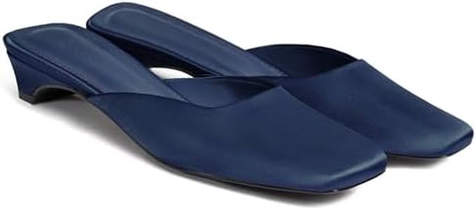 Coutgo Women's Mules Low Kitten Heel Closed Square Toe Slip On Backless Dress Shoes,Size Fits Large Navy Blue