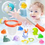 twoonto Baby Bath Toy, Bathroom Toys With Bath Squirt Toys, Fishing Net Fishing Rod Rubber Duck Floating Pool Bathtub Toys 15 Pack Educational Bath Toy for Toddlers Kids