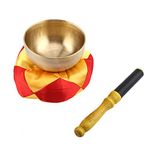 Brass Singing Bowl Set 3.5inch Tibetan Meditation Sound Bowl Wooden Mallet & Silk Cushion for Chakra Healing Buddhist Prayer Mindfulness Yoga