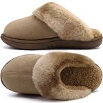 jiajiale Women's Arch Support Memory Foam Slippers Orthotic Plantar Fasciitis Slip On Suede Ladies Scuff Slipper Cozy Fuzzy Shearling Winter House Shoes Indoor Outdoor Brown Size 9