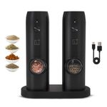 LEVADA PLUS (Pack of 2) Electric Salt and Pepper Grinders, Rechargeable with Charging and Stand base, Mills for Dried Spice, Adjustable Coarseness, With LED Light