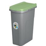 Home Centre Plastic Lift Top Lid Waste Bin Kitchen School 25 Litre Green-Grey Slim Recycling General Trash & Storage Recycled Rubbish Organiser Container Dustbin Sturdy Quality Made in Italy