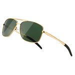 SUNGAIT Men's Polarized Sunglasses Durable Metal Frame for Fishing Driving Golf (Gold Frame/Green Lens) SGT925JKLV-IN