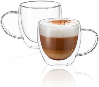 CNGLASS Double Wall Glass Coffee Mugs with Handle,250ml Clear Insulated Glass Espresso Cups for Hot and Cold Beverages,Latte,Cappuccino,Set of 2