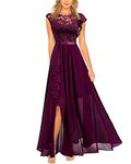 Miusol Women's Formal Floral Lace Ruffle Style Bridesmaid Party Maxi Dress (Large, Magenta)