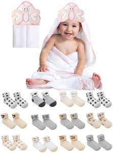 Step into comfort and safety with our Mother's Choice Baby Bundle! 12 pairs of non-slip baby socks meet the softness of a 100% cotton butterfly hooded towel – a perfect duo for your little one's joy a