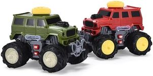 Dazmers Monster Trucks for Kids - Set of 2 - Large - Premium Plastic Construction - Easy Start Button - Ideal for Toddlers - Vibrant Red and Green - Each Toddler Truck Measures 6.1x4.7x2 inches