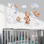 wondever Bear Sleeping On The Moon Wall Stickers Stars and Clouds Ballons Peel and Stick Wall Art Decals for Kids Bedroom Toddler Room Baby Nursery Decor