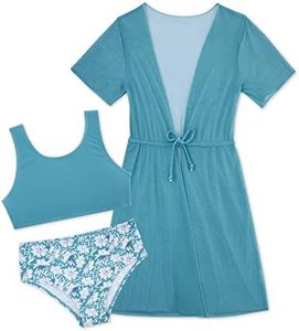 Little Girls Bathing Suit Size 5 6 Bikini Swimsuit Set 3 Piece Daisy Floral Swimwear with Green Cover Up for Daughter Granddaughter 5-6 Years, Little Kid