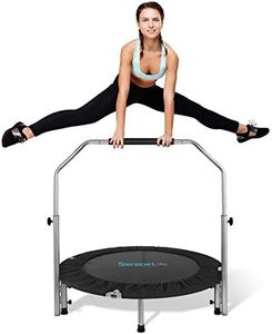 SereneLife 40" Foldable Mini Trampoline, Fitness Rebounder with Adjustable Foam Handle, Exercise Trampoline for Adults Indoor/Garden Workout Black