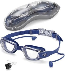 Aegend Swim Goggles, Swimming Goggles No Leaking Full Protection Adult Men Women Youth (Navy Blue/Transparent with earbuds)