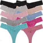 UWOCEKA Women Thongs Cotton,Variety of Thong Lace Trim 10 Pack of Undies Panties Tanga(L)