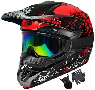 SPARK Dirt Bike Helmets Kids Motorcycle Helmet Youth ATV Motocross Full Face Men Women Off-Road Mountain Bike Helmet Adult with(Gloves Goggles Mask) DOT Approved 4Pcs Set (Red, Small)