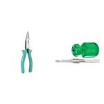 Taparia 1420-6 Econ-Series Long Nose Plier & 974 Steel Two in One Stubby Screw Driver (Green and Silver) Combo