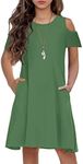 Arshiner Toddler/Girls Short Sleeve Casual A-Line Skater T shirt Dresses for School Party with Pockets Army Green 4-5T