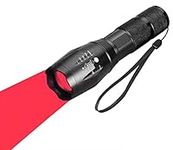 Red LED Flashlight One Mode 350 Yard Red Light Handheld Flashlights Super Bright Tactical Flashlight with Zoomable Waterproof Hunting Torch Light for Astronomy Aviation Night Observation