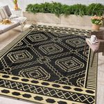 Homcomodar Outdoor Rugs for Patio Plastic Straw Rug 150x245cm Large Reversible Mats UV Resistant Camping Mats RV Mat Outdoor Area Rug for Patio Picnic(Black-Camel)