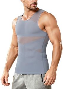 Nebility Mens Compression Shirt for Gynecomastia - Sleeveless Slimming Undershirts Body Shaper Vest Mesh Shapewear Workout Tank Tops Grey