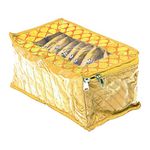 Kuber Industries Jewellery Storage Bag | Brocade Makeup Box | 10 Pouch Cosmetic Bags | Cosmetic Pouch for Women | Travel Makeup Bag | Jewellery Storage Organizer | Yellow