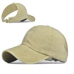 SwooK Stonewash Baseball Ponytail Cap for Womens Girls High Ponytail Bun Cap Hat Half Top Sport Adjustable Cotton Women Girls Summer Sunny Sun Cap Caps (Beige)