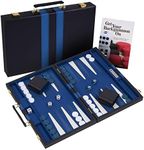 Get The Games Out Top Backgammon Set - Small Travel Size Classic Board Game Case - Best Strategy & Tip Guide (Blue, Small)