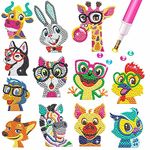 MEIEST 5D DIY Diamond Painting Stickers Kits for Kids, Gem Mosaic Stickers Paint by Numbers Set for Children and Adult Beginners,Creative Handmade Craft Gift (Animals)