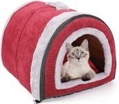 Fluffy's Luxurious 2-in-1 Foldable Pet House Ultra Soft Bed for Cat Dogs, Warm Portable Washable Indoor Puppy Kitten Beds Cave Tent Nest (S, Red)