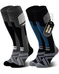 Niorasen Merino Wool Ski Socks Men Unisex, 2 Pairs Thermal Knee-High Socks for Winter, Full Cushion Thick Socks, Skiing, Snowboarding, Outdoor Sports, Hunting, Hiking, Black/Dark Blue 2 Pairs, UK 9-15