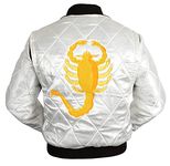 LP-FACON Mens White Drive Scorpion Logo Bomber Quilted Satin Jacket - Drive Jacket Scorpion