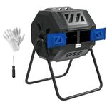 Outsunny 160L Tumbling Compost Bin Outdoor Dual Chamber 360° Rotating Composter, Garden Compost Bin w/Sliding Doors & Solid Steel Frame, Blue