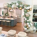 Olive Green Balloon Arch Kit, Sage Green Balloons Garland Kit, Green White Gold Confetti Balloons Kit for Boy Girl Birthday Party Balloons, Baby Shower Decorations, Jungle Safari Party Decoration