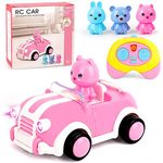 Toys for 18M+ Year Old Girls,Cartoon Remote Control Cars Girls Toys for Kids Boys,RC Race Car for Toddler Mini Toy Cars with Light Music 3 Dolls Animal Xmas Birthday Gifts (Pink)