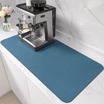 PoYang 31.5"x17" Coffee Mat X-Large, Coffee Bar Accessories for Countertop, Absorbent Dish Drying Mat, Anti-Slip and Hide Stain Pad for Espresso Machine, Espresso Maker and Kitchen Counter, Blue