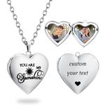 PHOCKSIN Silver Heart Locket Necklace You Are My Sunshine Personalised Love Heart Necklace that Holds Pictures Customised Gifts Locket Necklaces for Girls Birthday