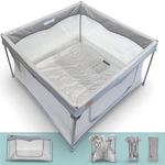 Venture All Stars Joy Square Baby Playpen - Foldable, Compact Playpen for Baby and Toddlers with Mesh Sides, Fitted Mat, and Zipper Door - Portable Play Pen with Travel Bag (6-36 Months)
