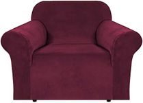 H.VERSAILTEX Stretch Velvet Armchair Cover Couch Covers 1 Cushion Chair Slipcover for Living Room Furniture Cover Crafted from Thick Comfy Rich Velour (Chair 31"-49", Burgundy)