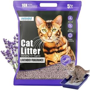 Petoska Lavender Cat Litter 5kg | 100% Natural Bentonite Clay | Clumping Cat Litter with Fast Odour Lock, Low Dust & Gentle on Paws, Premium 5kg Lavender Fragrance