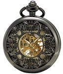 SEWOR Japan Koi See Through Mechanical Hand Wind Pocket Watch Lucky Gift (Black 2)